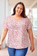 Plus Size Printed V-Neck Short Sleeve Blouse