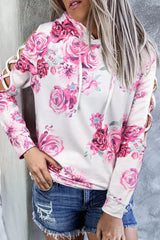 Hoodie mit überkreuztem Blumenmuster und Kordelzug