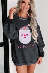 Schwarzes Cord-Sweatshirt mit HO HO HO-Weihnachtsmann-Grafik und Pailletten