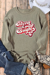 Green Merry & Bright Sequined Ribbed Graphic Sweatshirt