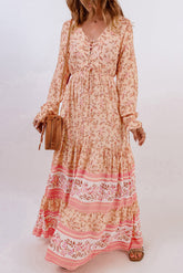 Robe longue bohème à lacets et manches longues