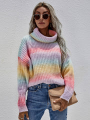 Regenbogen-Rollkragenpullover mit Rippenstrick und überschnittenen Schultern