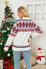 Geometric Crewneck Dropped Shoulder Sweater
