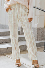 Pantalon large à taille froncée et rayée