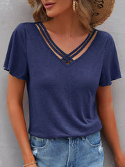 T-shirt à manches courtes et volants de couleur unie
