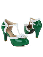 Retro T-Riemen Schleife High Heel Schuhe