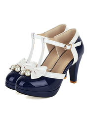 Retro T-Riemen Schleife High Heel Schuhe