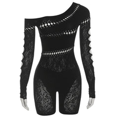 Durchsichtiger, schmaler Strick-Strampler mit hoher Taille und Cut-out