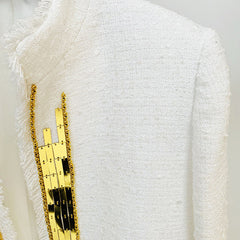 Stars Elegant Heavy Industry Metal Sheet Beaded StCollar Woolen Coat Jacket