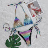Bikini Set Colorful Snake Pattern Bronzing Split Strap Swimsuit Rhinestone Accessories Swimsuit