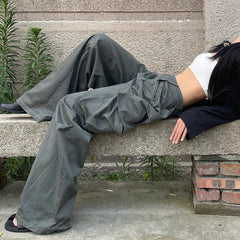 Salopette rétro verte taille basse avec poches, pantalon ample et droit, style urbain, décontracté