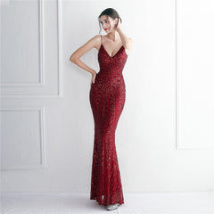 Positionierung Floral Sling Party Paillettenkleid Langes Cocktail Slim Fit Abendkleid Fischschwanzkleid