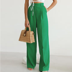Pantalon de travail décontracté pour le bureau, taille haute, jambes larges, drapé et plissé