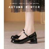 Women's Bow Gentle Shallow Mouth Thick Mid Heels