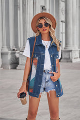 Geometrische abstrakte Denim Farbe passende Weste Mantel lose lässig