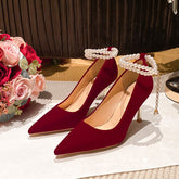 Escarpins à talons aiguilles rouges pour femme, style chinois, pour mariage