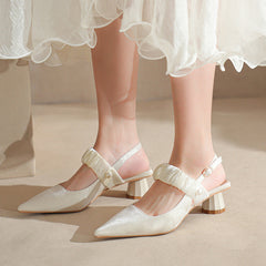 Women's Chunky For Gauze Strap Pearl Satin Front