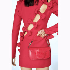 Early Star Personality Asymmetric Hollow Out Cutout Bow Dress Small Dress