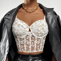 Embroidery Floral Waist Mesh See through Small Vest Female Boning Corset Boning Corset