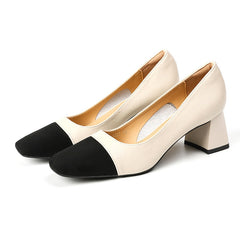 Shallow Mouth Stitching Chunky Commuting Slip-on Heels