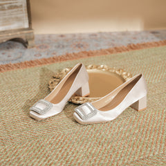 Damen Strass Schnalle Square Toe Volltonfarbe