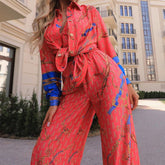 Long Sleeve Shirt Printing Straight Leg Trousers Suit Two Piece Set