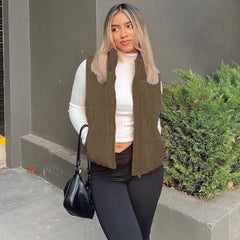 Vest Cotton Padded Jacket StCollar Elastic Waist Zipper Personality Pocket Coat