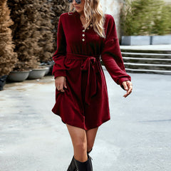 Solid Color Dress Casual Long Sleeve Knitted