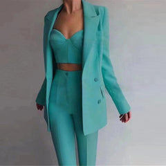 High Quality Casual Office Business plus Bra Pants Blazer Suit Set