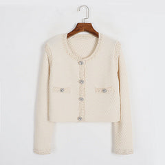 Rosa V-Ausschnitt Strick Zweiteiler Klassische Party Shopping Rundhals Cardigan Rock Sets