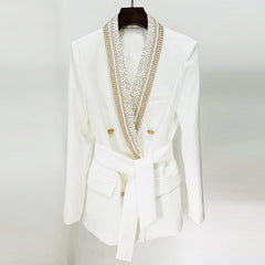 Mittellanger Blazer mit Gürtel der Stars Metal Sheet Series und grünem Fruchtkragen