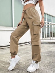 Pantalon hip-hop tendance à poches multiples, style streetwear, coupe ample et droite, avec bandes à la cheville