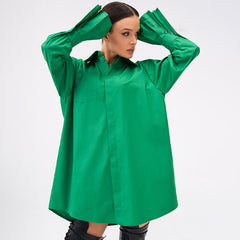 Retro Green Loose Long Sleeve Long Shirt Oversized Shirt
