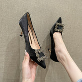 Damen Französisch Stil Temperament Strass Quadrat Schnalle Vielseitig Einlagig Spitz