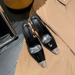 Women's Summer Closed Toe Slingback Metal Cap Sandals