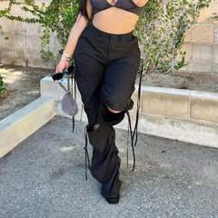 Salopette déchirée à cordon de serrage tendance, pantalon ample décontracté à jambes larges