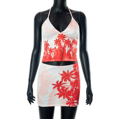 Zweiteiliges Set mit Sling-Top und Rock mit Pflanzenmuster