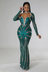 Robe à paillettes à col en V et dos nu, coupe ajustée, pour soirée d'hôte