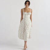 Backless Slim Fit Strap Dress Vacation Floral Split Mid Length Dress