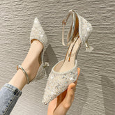 Fashion Hollow High Spring Pointed Bridesmaid Heels