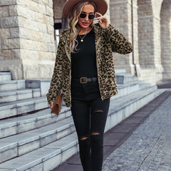 Veste décontractée en flanelle à capuche et manches longues avec fermeture éclair et motif animal