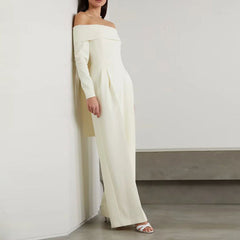 Goddess off Neck Jumpsuit Elegant Socialite High Waist Slimming Drape Wide Leg Trousers