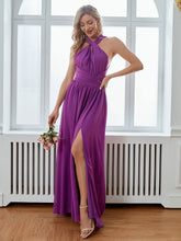 Robe longue en mousseline à col licou et ourlet large