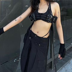 Overalls Street Shooting Schräge Gürtelschnalle Hohe Taille Lose Knöchelgebundene Freizeithose