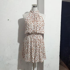 off-Shoulder Halter Bandage Rayon Printed Dress