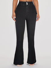 Wear High Waist Double Button Slim Jeans Bootcut Trousers