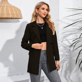 Polo Collar Mid Length Blazer Long Sleeve Coat