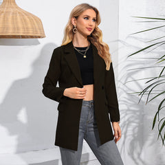 Polo Collar Mid Length Blazer Long Sleeve Coat