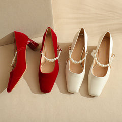 Damen Pumps Perlenriemen Einfach Flacher Mund
