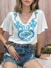Bohemian Beach Casual Embroidered Front Middle Strap Top